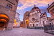 Bergamo, Italy - Piazza Duomo in the upper town, Citta Alta at dusk, beautiful historical town in Lombardy