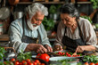 An image of a senior couple engaged in a cooking class, illustrating the joy of learning new culinary skills and maintaining a healthy lifestyle through nutritious meals.
