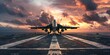 Military Aircraft Carrier with Fighter Jets with Sunset Background