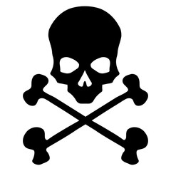 Wall Mural - Black skull with crossed bones icon illustration. Comic style. T-shirt print for Horror or Halloween. Hand drawing illustration isolated on white background. Vector EPS 10.
