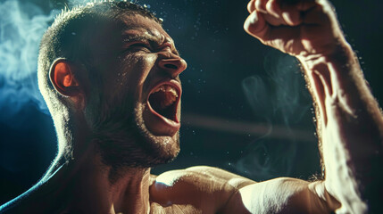 Wall Mural - A man is in the middle of a fight, and he is yelling and throwing punches. Concept of anger and aggression, as the man is clearly in the midst of a heated battle