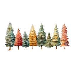 Wall Mural - Christmas trees in different shades isolated on transparent background