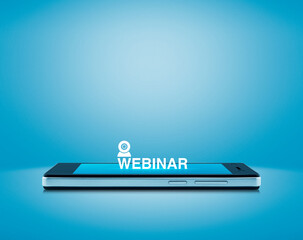 Wall Mural - Webinar flat icon on modern smart mobile phone screen on light blue background, Business seminar online concept