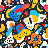 Fototapeta Pokój dzieciecy - Fun colorful geometric collage with various shapes seamless pattern