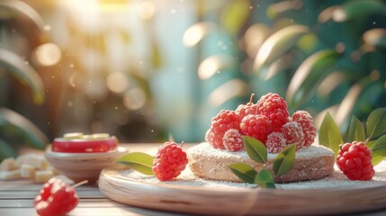 Poster - A plate of food with raspberries on top of it