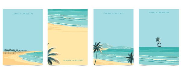 Wall Mural - beach background with sea,sand,sky.illustration vector for a4 page design