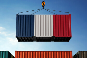 Wall Mural - France trade cargo container hanging against clouds background