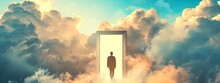 A Surreal Photography Light Pours Through A Heavenly Doorway In The Sky, Banner Wallpaper Background