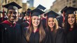 © Chayanin Wongpracha - A group of happy students wearing graduation caps and gowns.