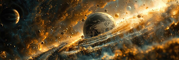 Wall Mural - abstract formations resembling planetary orbits and cosmic trajectories against a backdrop of swirli