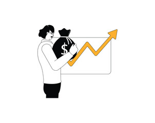 Wall Mural - business growth illustration concept. business people thinking and working in office. office man cha