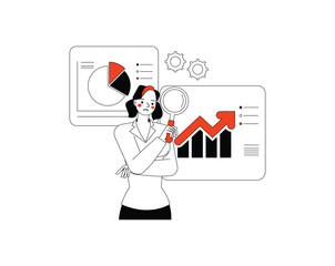 Wall Mural - business marketing analysis illustration concept. business people working in office. office woman ch