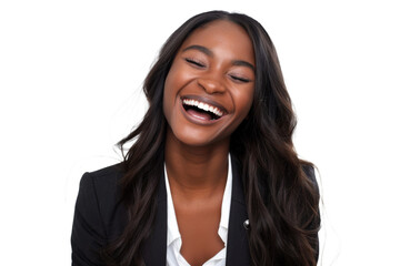 Portrait of beautiful African American Business woman wearing suit and shirt posing with smart and confidence isolated on transparent png background.