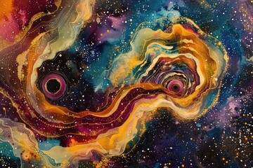 Wall Mural - abstract formations resembling planetary orbits and cosmic trajectories against a backdrop of swirli