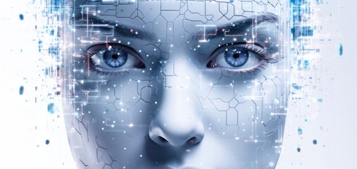 Wall Mural - Realistic Artificial intelligence. Computer mind connections head. Human 3D head with circuit board inside. Engineering concept. Technology web background. Virtual concept