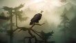 Bald Eagle on a branch in the forest. Vector illustration.