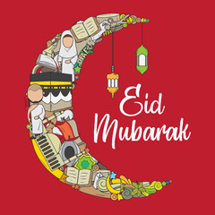 Canvas Print - Eid Adha mubarak doodle concept vector illustration. Eid Adha mubarak themes design concept with flat style vector illustration. Suitable for greeting card, poster and banner.	