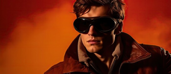 Poster - Stylish Aviator: Handsome Man in Trendy Brown Jacket and Cool Sunglasses