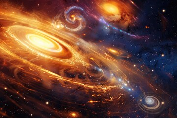 Wall Mural - abstract formations resembling planetary orbits and cosmic trajectories against a backdrop of swirli