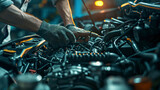 Fototapeta  - auto mechanic working in workshop, close up a car mechanic repairing car engine, service worker at the work