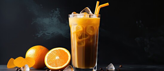 Sticker - Soothing Glass of Cold Brew Orange Coffee Served with Fresh Citrus Slice