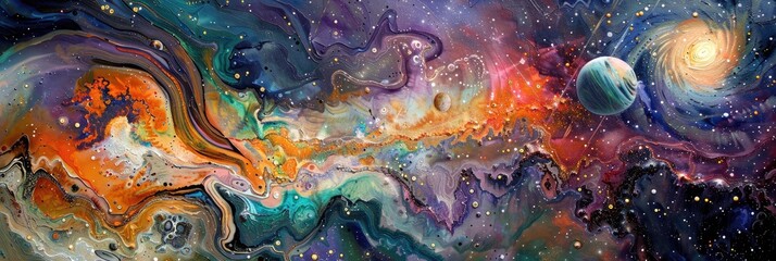Wall Mural - abstract formations resembling planetary orbits and cosmic trajectories against a backdrop of swirli