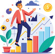 © Muhammad - Profitable investment, funding flat vector illustration. Stock market income. Successful businessman with increasing growth chart