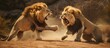 Intense Battle: Dominant Lions Dueling for the Right to Mate with Female in the Savanna