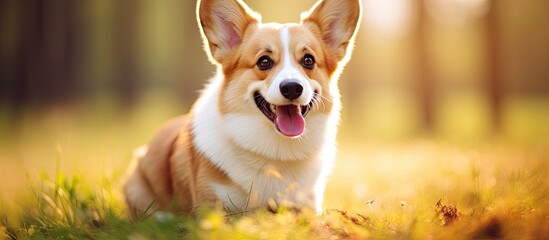 Sticker - Adorable Corgi Dog Enjoying a Sunny Afternoon in the Vibrant Green Grass