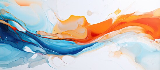Leinwandbilder - Dynamic Fusion of Blue and Orange Waves in Abstract Marbled Art
