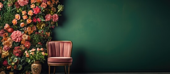 Poster - Elegant Chair with a Blush Pink Seat in a Stylish Room Set with Floral Arrangements