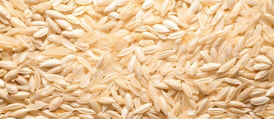 Poster - Close-Up View of Fresh and Nutritious Oat Flakes Piled Together in Intricate Texture