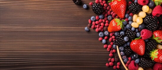 Wall Mural - Vibrant Berry Medley on Rustic Wooden Table - Wholesome Nutritious Snack