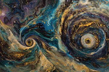 Wall Mural - abstract formations resembling planetary orbits and cosmic trajectories against a backdrop of swirli