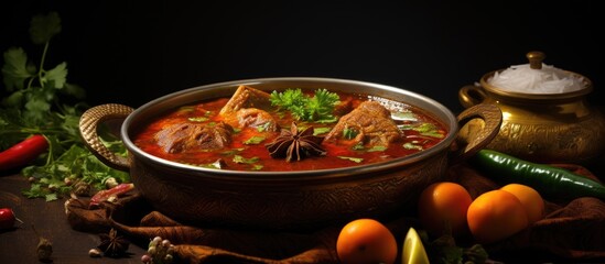 Canvas Print - Savory Nihari or Nehari Spiced Meat Curry with Vegetables in a Delicious Bowl Meal