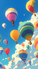  A cluster of colorful hot air balloons in the sky Calmness atmospheric photo footage for TikTok, Instagram, Reels, Shorts