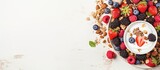 Fototapeta Kuchnia - Delicious Yogurt Bowl with Berries, Nuts, and Seeds for a Healthy Breakfast