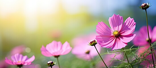 Sticker - Radiant Pink Cosmos Flower Blooming Under Warm Summer Sunlight