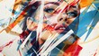 Beauty, fine art, fashion concept. Abstract modern art collage of woman portrait made of various and colorful geometric shapes and paint strokes.