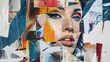 Beauty, fine art, fashion concept. Abstract modern art collage of woman portrait made of various and colorful geometric shapes and paint strokes.
