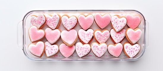 Wall Mural - Sweet Love: Storing Heart-shaped Sugar Cookies with Pink and White Royal Icing in a Large Plastic Container