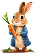 adorable peter rabbit with a carrot prop for birthday party for kids vector, birthday props, white background, happy expressionism