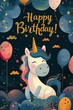 adorable unicorn for kids vector for bityhday card, with text 