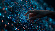 A person interacts with a glowing digital interface, symbolizing the integration of human touch with advanced technology and data connectivity, man finger touching a beam of light, 
