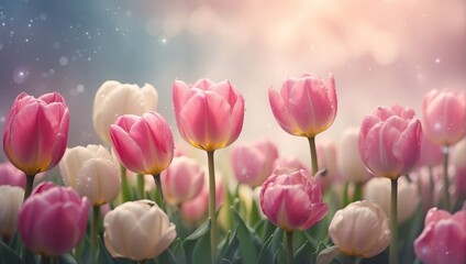 Canvas Print - Whisper tale tulips flowers. AI generated illustration