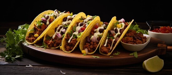 Sticker - A Plateful of Tantalizing Tacos Bursting with Minced Meat, Beans, Cheese, and Onion