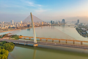 Wall Mural - Aerial view of Tran Thị Ly bridge Da Nang city, Vietnam