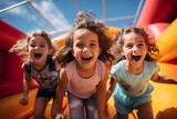 Fototapeta  - Happy children playing on inflatable bounce house. Generative AI