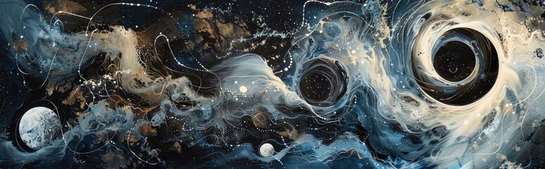 Wall Mural - abstract formations resembling planetary orbits and cosmic trajectories against a backdrop of swirli