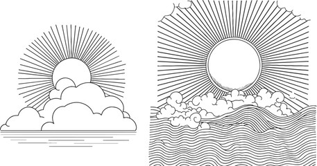 Wall Mural - Sun with cloud continuous one line drawn